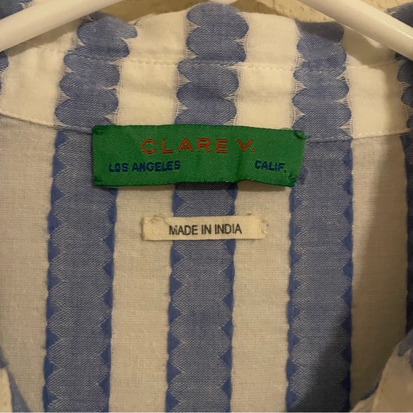 Clare V Charlotte Ruffled Striped Blue/White Blouse Size XS - Picture 8 of 10